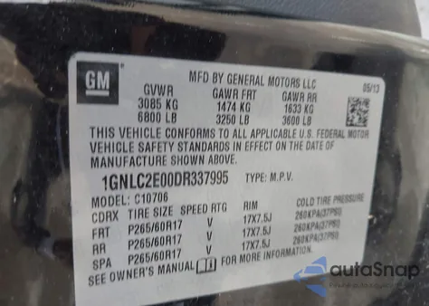 2013 Chevrolet Tahoe Commercial Fleet from USA, damaged, VIN 1GNLC2E00DR337995